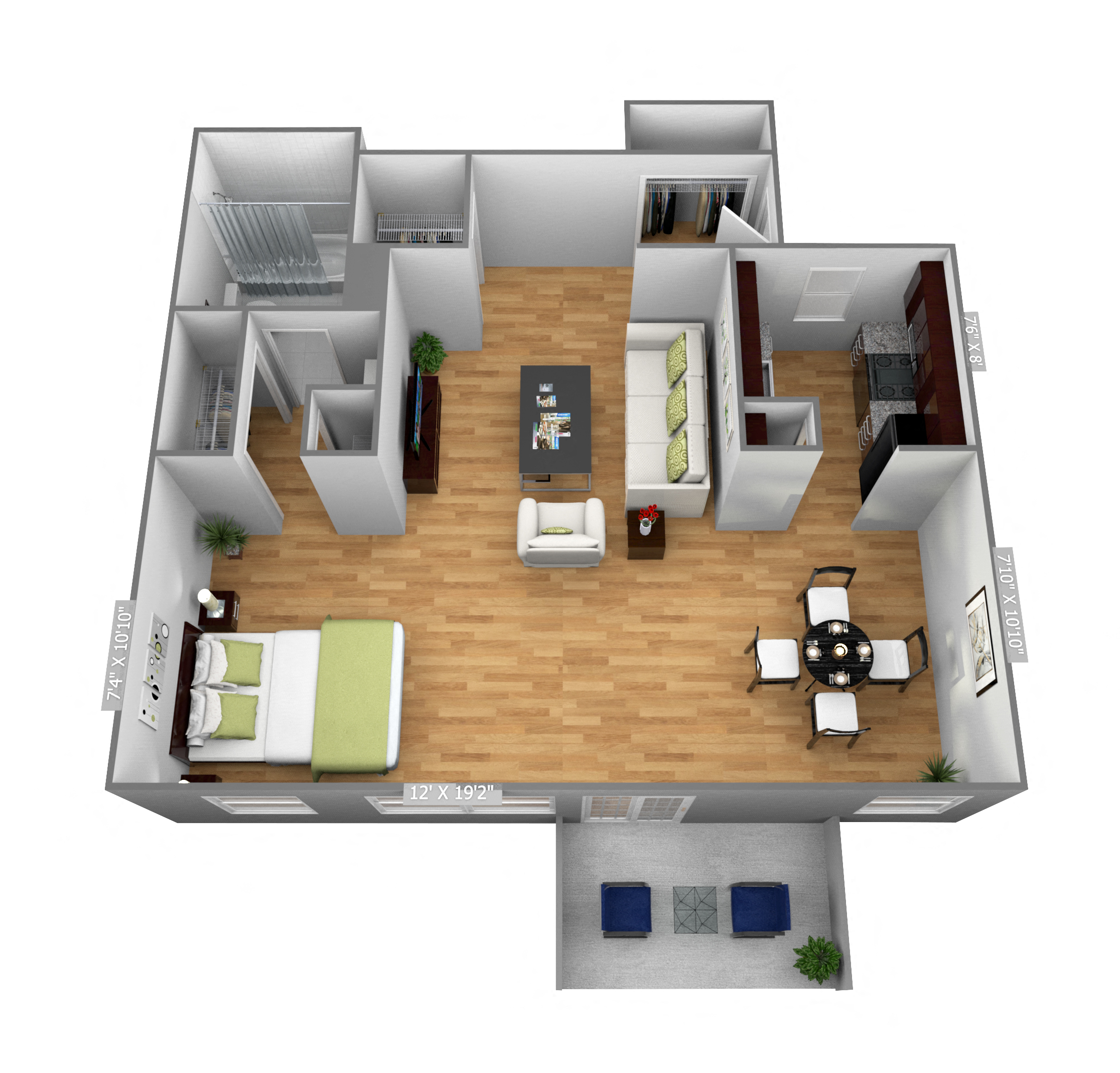 Floor plan for studio, 1 bath, 550 sqft